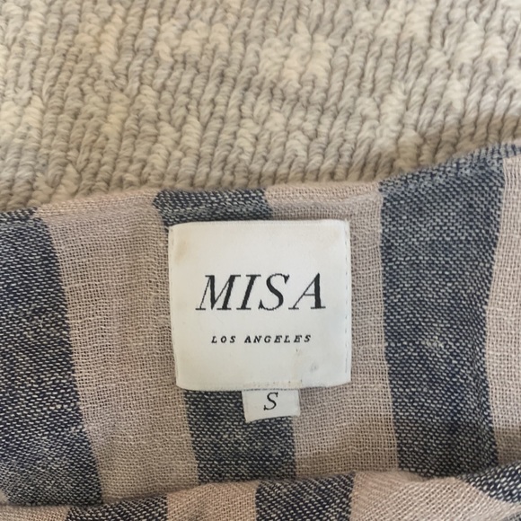 MISA Los Angeles Linen Blend Striped Ruffled Off Shoulder Top - Picture 2 of 3